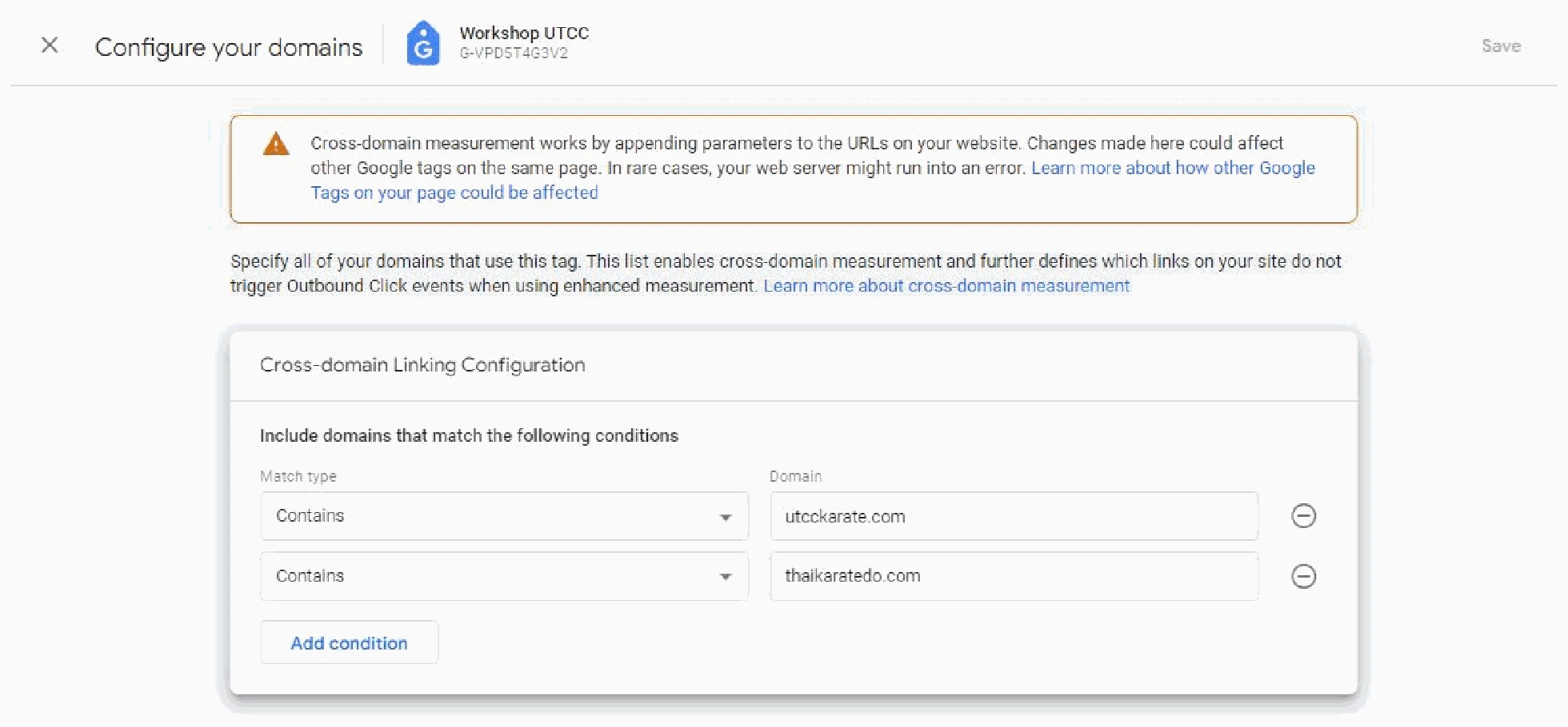 การตั้งค่าเงื่อนไข Include domains ใน Configure your domains