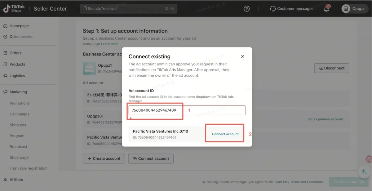 กรอก Advertiser ID ใหม่แล้วกด Connect account เพื่อส่งคำขอเชื่อมบัญชี